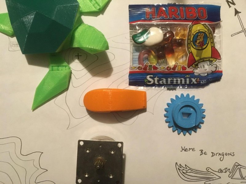 @pimoroni #yarrbooty shiny: motor, noisy: whistle, blue: gear, “edible”: sweets, drawing: a treasure map, bonus: turtle 🐢